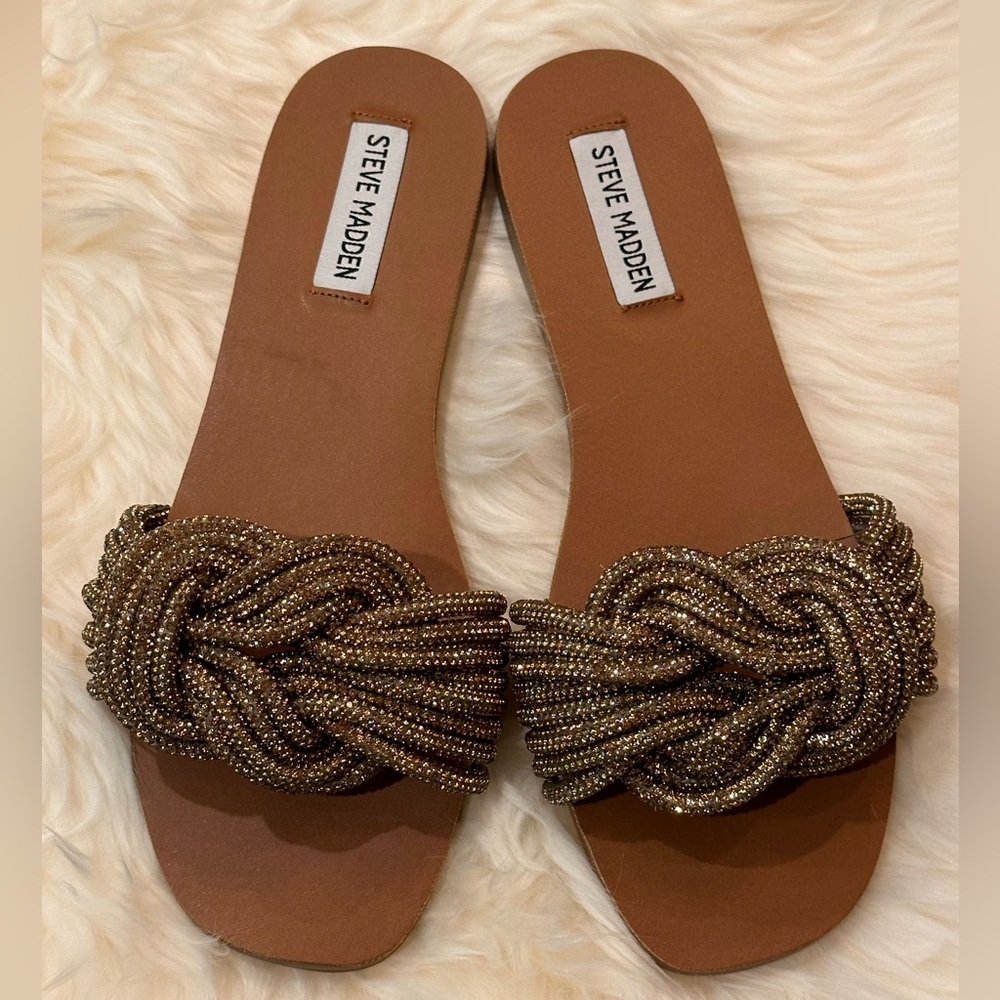 Steve Madden Adore Bronze Rhinestone Sandals / Slides - Size 8